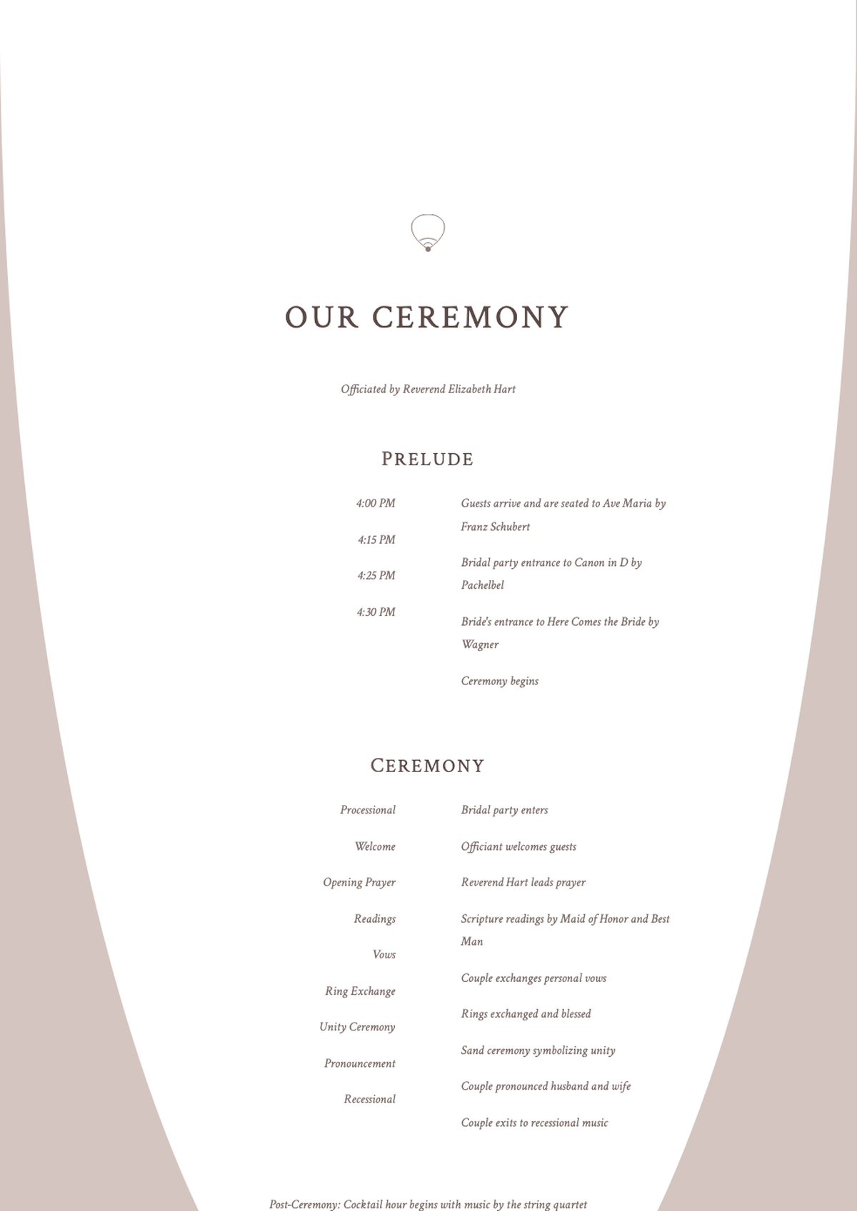 Elegant wedding ceremony program with floral header and arched design_variant_1